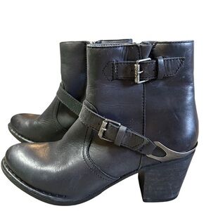 Bussola Black Leather Ankle Boots Block Heel Buckle Zipper Comfort | EU 38